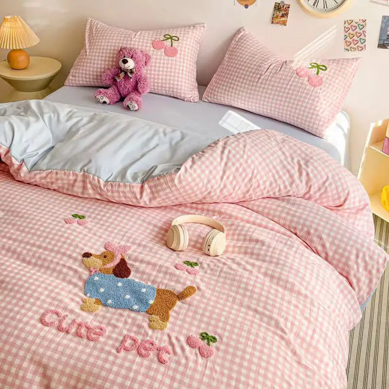 Cyflymder  Cartoon Printed Cloud Cotton Bedding Soft Set Sweet Washed Skin-Friendly Bedclothes Sets Single Textile Supplies for All Seasons