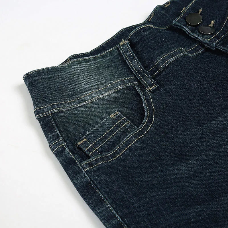 Cyflymder  American Retro Low Waisted Washed Jeans Women Streetwear Y2K Slim Fit Flared Pants Mujer Fashion Button Pockets Denim Trousers