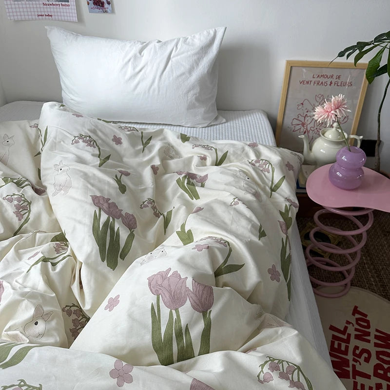Cyflymder  ins 100% Cotton Duvet Cover Soft Rabbit Flowers Quilt Cover housse de couette 150 200 220cm High Quality Duvet Cover King Size