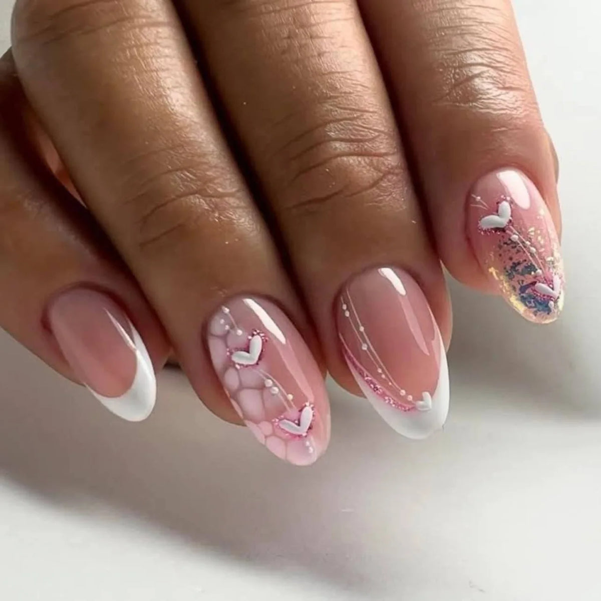Cyflymder  24pcs Long French Almond Press on Nails Simple False Nails Wearable Stick-on Nails Fake Nail Накладные Ногти Uñas Postizas 네일팁