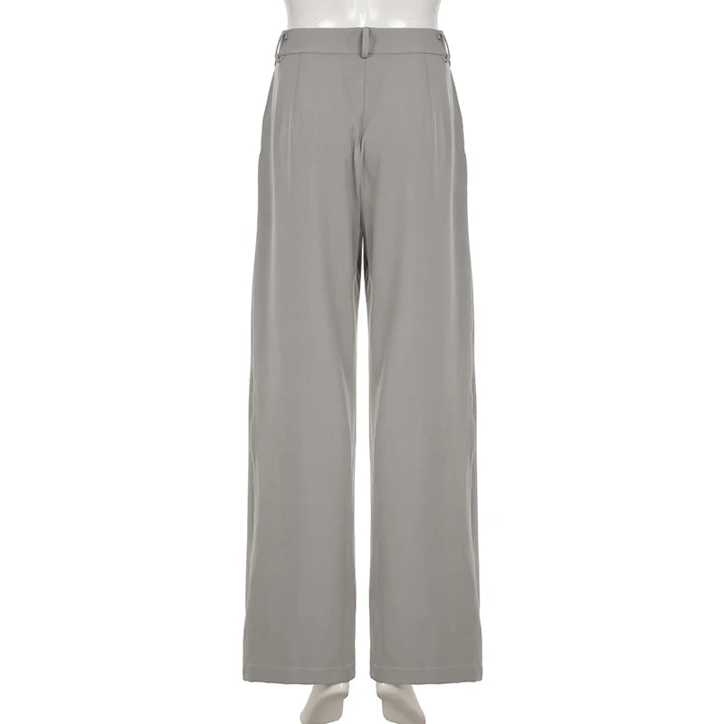 Cyflymder  Casual Solid Straight Suit Pants Basic High Waisted Wide Leg Pants Women Autumn Spring Fashion Streetwear Ladies