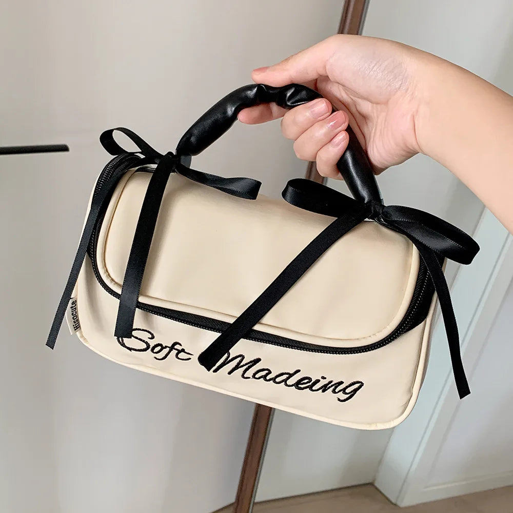 Cyflymder  Korean Fashion Casual Large Capacity Pencil Case PU Portable INS Solid Color Washing Make Up Statonery Bag Student Supplies