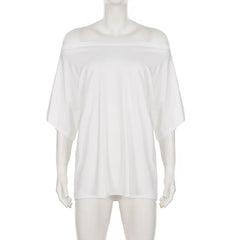 Cyflymder  Women's Causal Skew Neck Half Sleeve T-Shirts Women All Match Solid Loose Thin Tops Fashion Streetwear Clothes Tees Lades