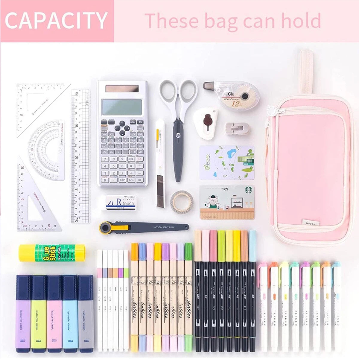 Cyflymder  Double-layer Cute Pencil Case Large Capacity Waterproof Pen Box Kawaii Stationery Storage Bag Office School Supplies