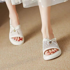 Cyflymder  Summer Hollow Out Mesh Wedge Sandals Women Peep Toe Chunky Platform Slippers  Non Slip Thick Bottom Outdoor Slides
