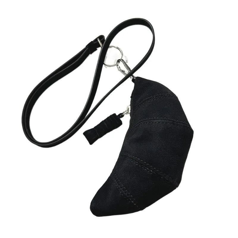 Cyflymder  Fashion Suede Hanging Neck Wallet Elegant Card Holder Sweater Chain Croissant Korean Style Coin Purse with Lanyard Outdoor
