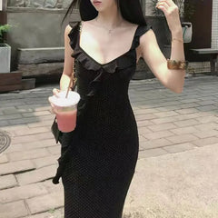 Cyflymder  Fashion Ruffles Spliced Slim Slip Long Dress Women's Clothing Polka Dot Summer New Aura Sleeveless Elegant Waist Bag Hip Dresses