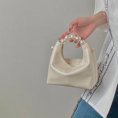 Cyflymder  Pearl Handle Women Small Clutch Handbags Fashion Chain Female Shoulder Crossbody Bag Solid Color Ladies Hobos Tote Purse Bags