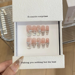 Cyflymder  10Pcs French Handmade Press on Nails Fake Nails with Pearl Decoration Wearable Stick-on Nails Full Cover False Nail Uñas 네일팁