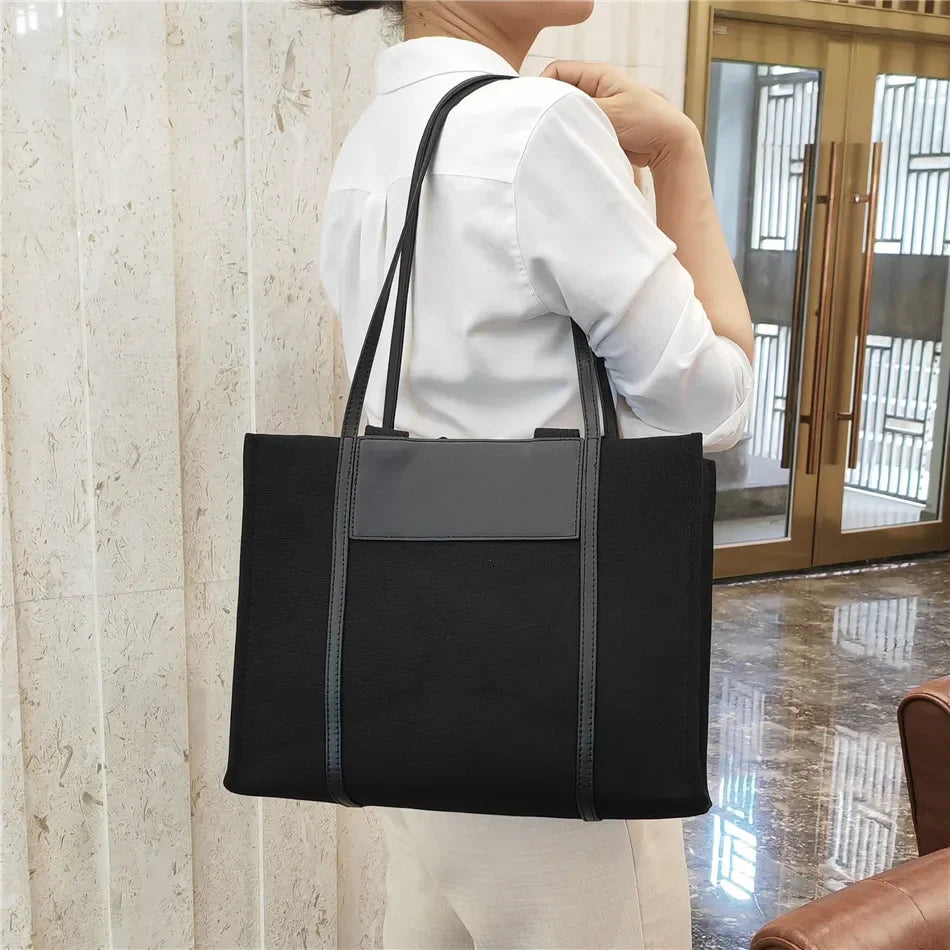 Cyflymder  Large Canvas Bag For Women Handbags Commuting big Tote Bag ladies Portable Business Briefcase female Shoulder Bags bolsas black