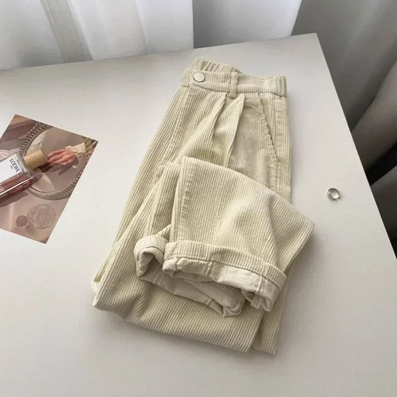 Cyflymder Retro High Waist Corduroy Pants Women Spring Fall Straight Causal Full Length Trousers Korean Fashion Baggy Outwear Pant