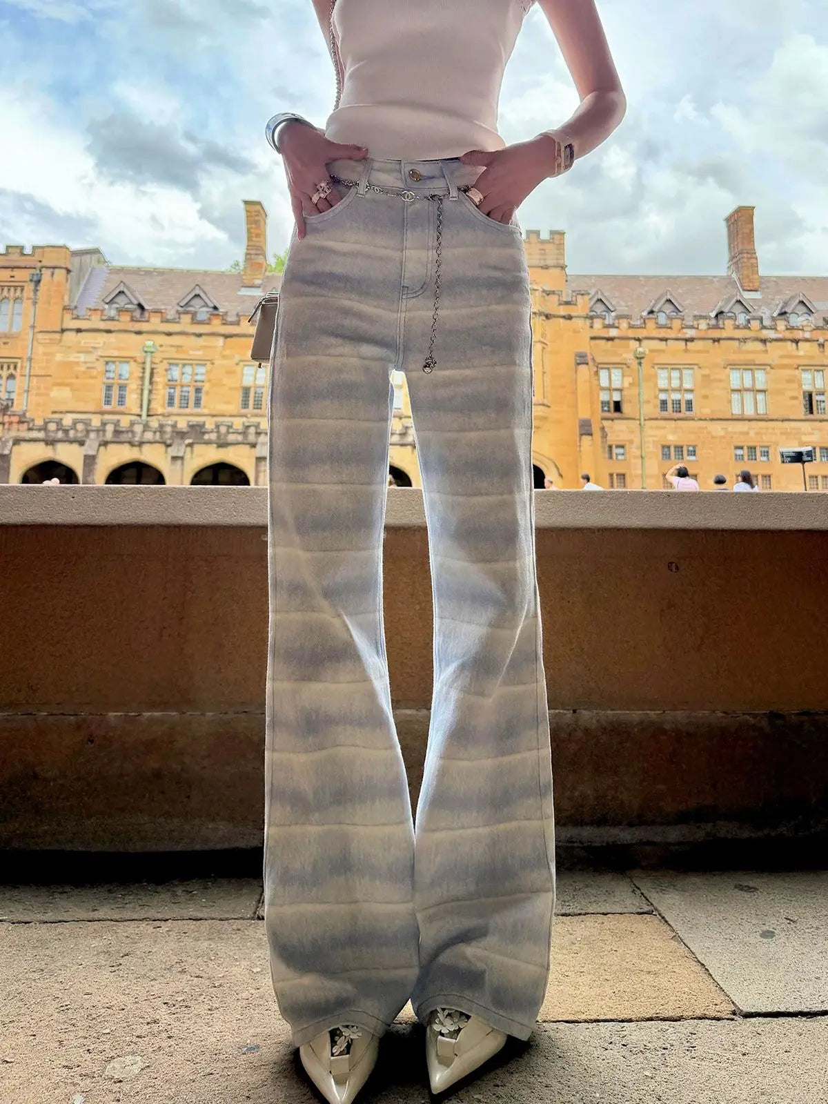 Cyflymder  Y2K Gradient Stripe Jeans Medium High Waist Vintage Straight Casual Long Pants Summer Dopamine Korean Design for Women