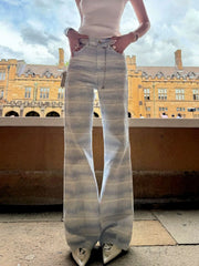 Cyflymder  Y2K Gradient Stripe Jeans Medium High Waist Vintage Straight Casual Long Pants Summer Dopamine Korean Design for Women