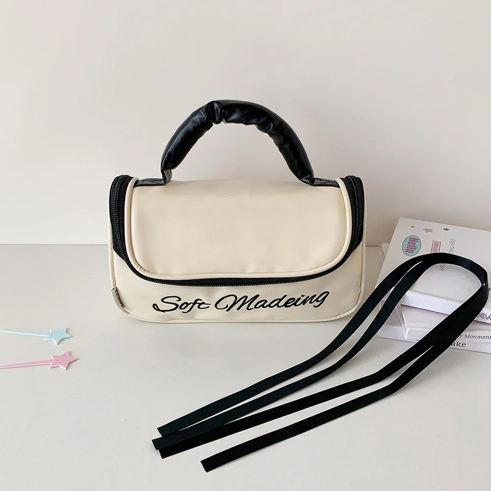 Cyflymder  Korean Fashion Casual Large Capacity Pencil Case PU Portable INS Solid Color Washing Make Up Statonery Bag Student Supplies