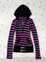 Cyflymder  Woman Clothes Hoodie Y2k Stripe Pullover 2000s Goth Punk Vintage Winter hoodies High Street Sweatshirt Basics Harajuku Warm Tees