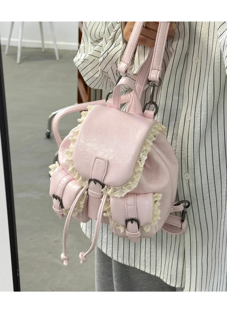 Cyflymder  Lace Patchwork Fairy Fashion Handbags Y2k Aesthetic Chic Casual Simple Backpacks Korean Women Mini Sweet Preppy Schoolbags