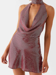 Cyflymder  Women s Glitter V-Neck Dress Sleeveless Shimmering Sequin Embellished Bodycon Mini Dress Elegant Cocktail Party Dress