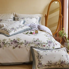Cyflymder 100% Soft Cotton Brushed 4Pcs Rose Floral Chic Vibrant Queen Double Duvet Cover with Zipper Flat/Fitted sheet Pillowcases