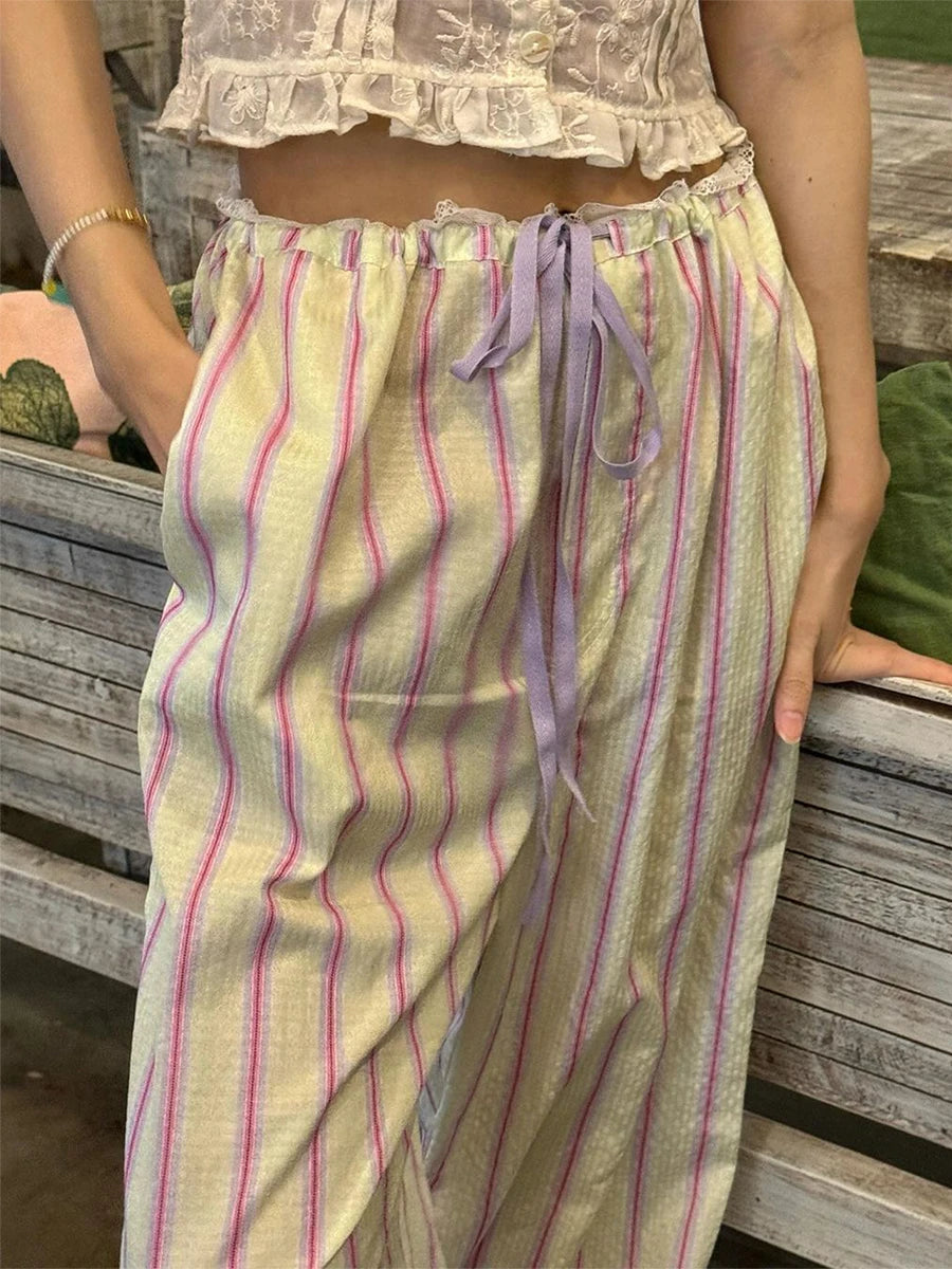 Cyflymder  Women Loose Pants Stripe Print Drawstring Elastic Waist Trousers Spring Summer Casual Sweatpants Streetwear