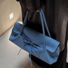 Cyflymder  Sweet Cute Bow Underarm Bag Women Blue Leather Large Capacity Shoulder Bags Ladies Fashion Casual Commute Versatile Handbag Chic