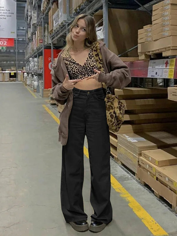 Cyflymder  Retro High-waist Casual Wide-leg Pants Women's Comfortable Loose Trousers Vintage High Waist Loose Fit Long Pants