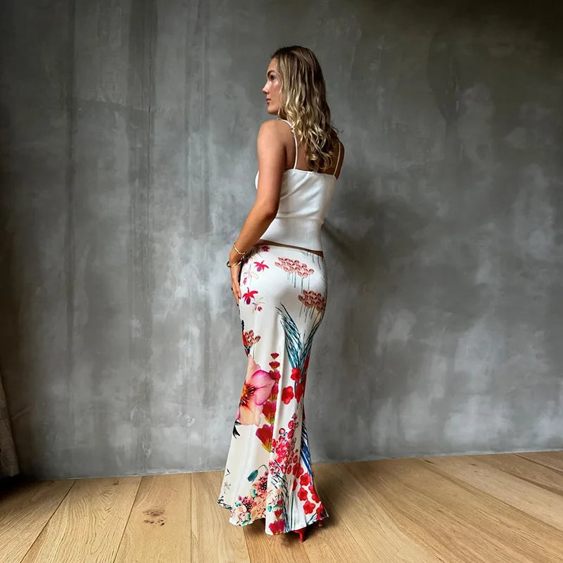 Cyflymder  Women's Summer Bodycon Long Skirt Casual High Waist Floral Print Slim Fit Skirt Elegant Fishtail Skirt Party Streetwear Skirt