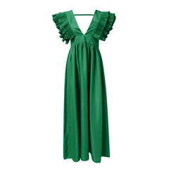 Cyflymder  Women Floor Length Long Dress For Wedding Ruffled Hem Sleeveless Deep V-Neck Sexy Cocktail Dress Clubwear Evening Party Dress