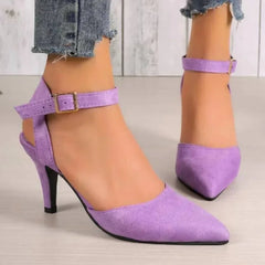 Cyflymder  Elegant Flock High Heels for Women Solid Color Buckle Slingback Women's Sandals Sexy Stiletto Heel Banquet Office Shoes Female