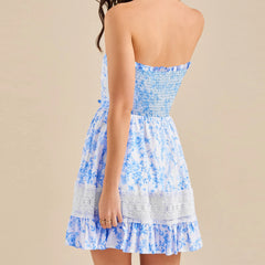 Cyflymder  Tube Top Dress for Women Summer Boho Vintage Strapless Floral Mini Dresses Off The Shoudle Ruffle Beach Dress