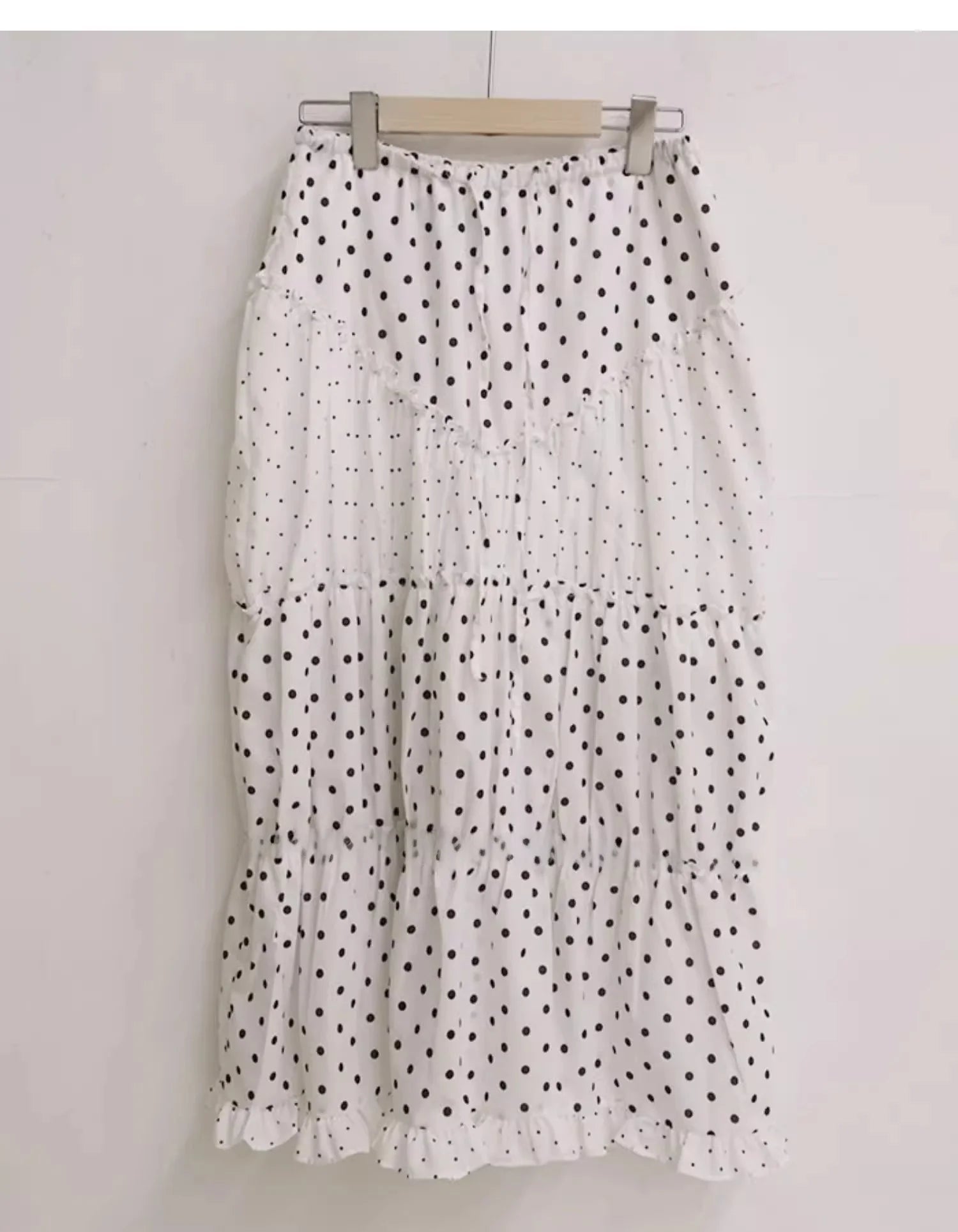 Cyflymder  Oxygen Girl Retro Polka Dot f-length Skirt with Pleated Lace Elastic Waist A-line Mid-length Commute Sle Summer 2025