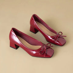 Cyflymder  Fashion Bowknot Design High-heeled Shoes Women Shallow Mouth Square Toes Shoes Relaxation Comfortable Women Shoes 77