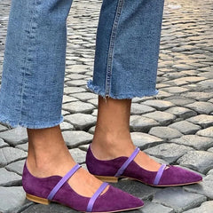 Cyflymder  New European Style Pointed Shallow Mouth Double Fine Strap Suede Mary Jane Women's Shoes Big Size 43 Women's Flat Shoes