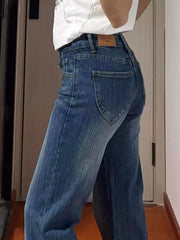 Cyflymder  Y2K Washed Denim Pants Women Low Rise Flared Jeans Bamboo Striped Elastic Non Stick Leg Slimming Retro Autumn Blue