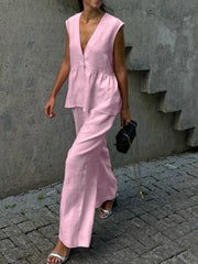 Cyflymder  The New V-neck Sleeveless Ruffled Loose Two-piece Set for Summer Features A Stylish and Casual Design