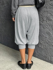 Cyflymder   Casual Solid Color Jogger Lantern Cropped Pants Mid Waist Loose Simple Versatile Calf-length Bloomers Elegant Commuter