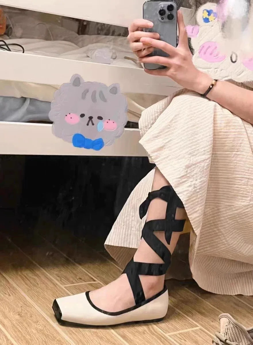 Cyflymder  Shallow Mouth Women Female Shoes Mixed Colors Genuine Leather Sneakers Ballet Flats Square Toe Dress Moccasins Comfortable Cross