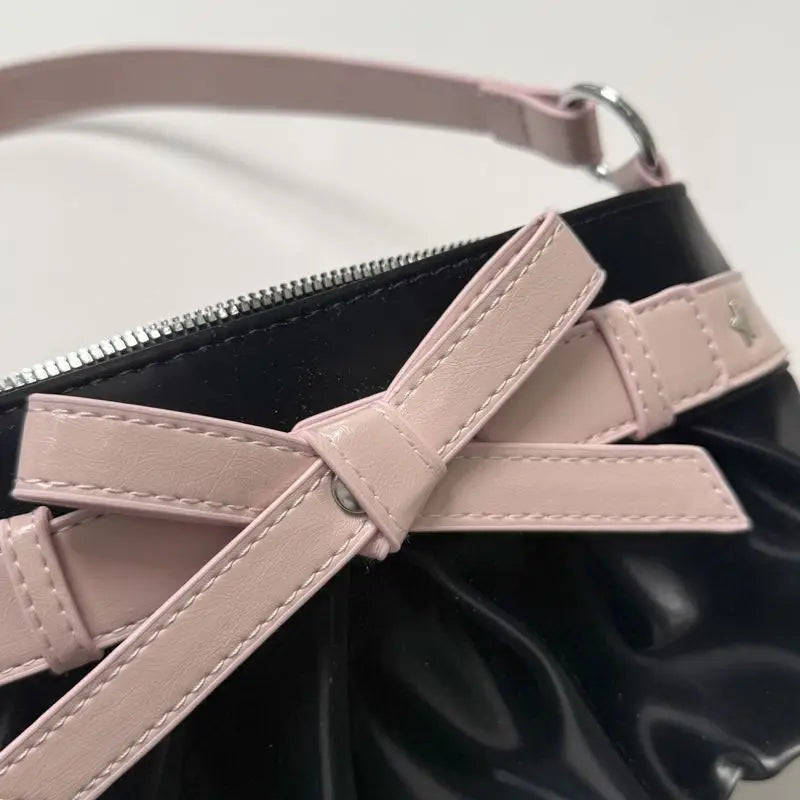 Cyflymder  Korean Hot Girl Bow Studded Handbag Women Simple Design Sweet Shoulder Bag Ladies Elegant Fashion Underarm Purse Y2k Aesthetic