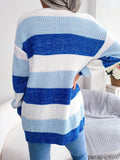 Cyflymder Women Casual Long Sleeve Striped Knitted Sweater Cardigan For Autumn Winter
