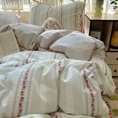 Cyflymder  100% Cotton Yarn-dyed Jacquard Floral Bedding Set Single Queen King Size Duvet Cover Bed Sheet/Fitted Sheet Pillowcases 3/4Pcs