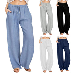 Cyflymder  Women Cotton Linen Pants Summer And Autumn Solid High Waist Wide-Leg Trousers Female Loose Hemp Casual Breathable Sports Pants
