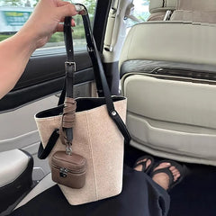 Cyflymder  Vintage Beige Bucket Tote Bag Women Fashion Casual Versatile Large Capacity Shoulder Bag Ladies With Charm Pendant Handbag 2025