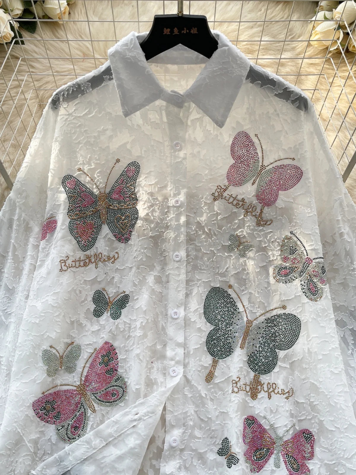 Cyflymder  Ele Vintage Bubble Sve irt Women's Loose Embroidered Me Top Spring Faionable Commute Sle Korean Version