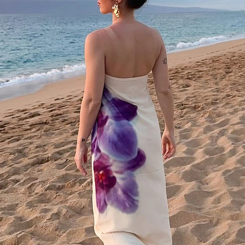 Cyflymder  Spring Fashion Flower Print Women Long Dress Sexy Strapless Backless Hollow Evening Dress Summer Off Shoulder Holiday Maxi Dress