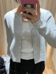 Cyflymder  Solid Basic Cotton Long Sleeve Knitted Cardigan Women Simple O-neck Casual Preppy Style Jumper Sweet Prepppy Style Sweater Top