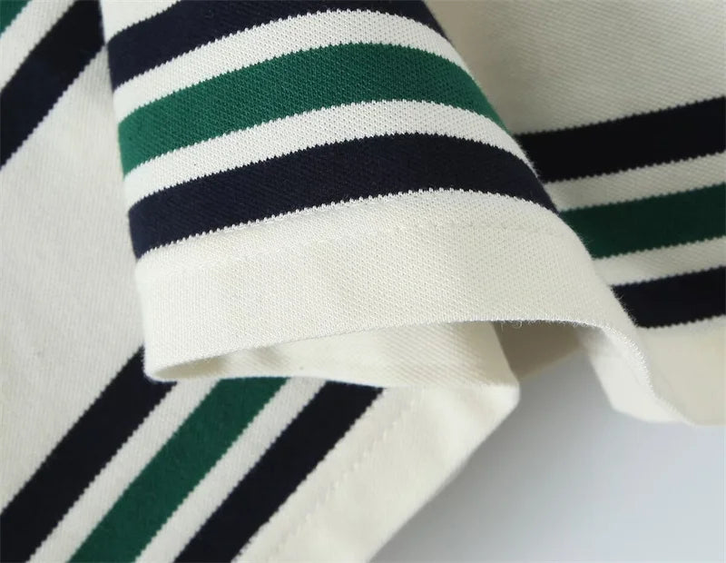 Cyflymder  Loose Fits Casual Street Sle T-irt  Collar Contrast Color Versatile Lazy Sli Top American Retro Striped
