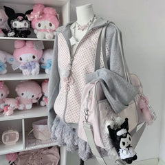 Cyflymder  Japanese Y2k Aesthetic Hooded Coats Women Gothic Contrast Color Casual Loose Polka Dot Jackets Harajuku Autumn Zipper Overcoat