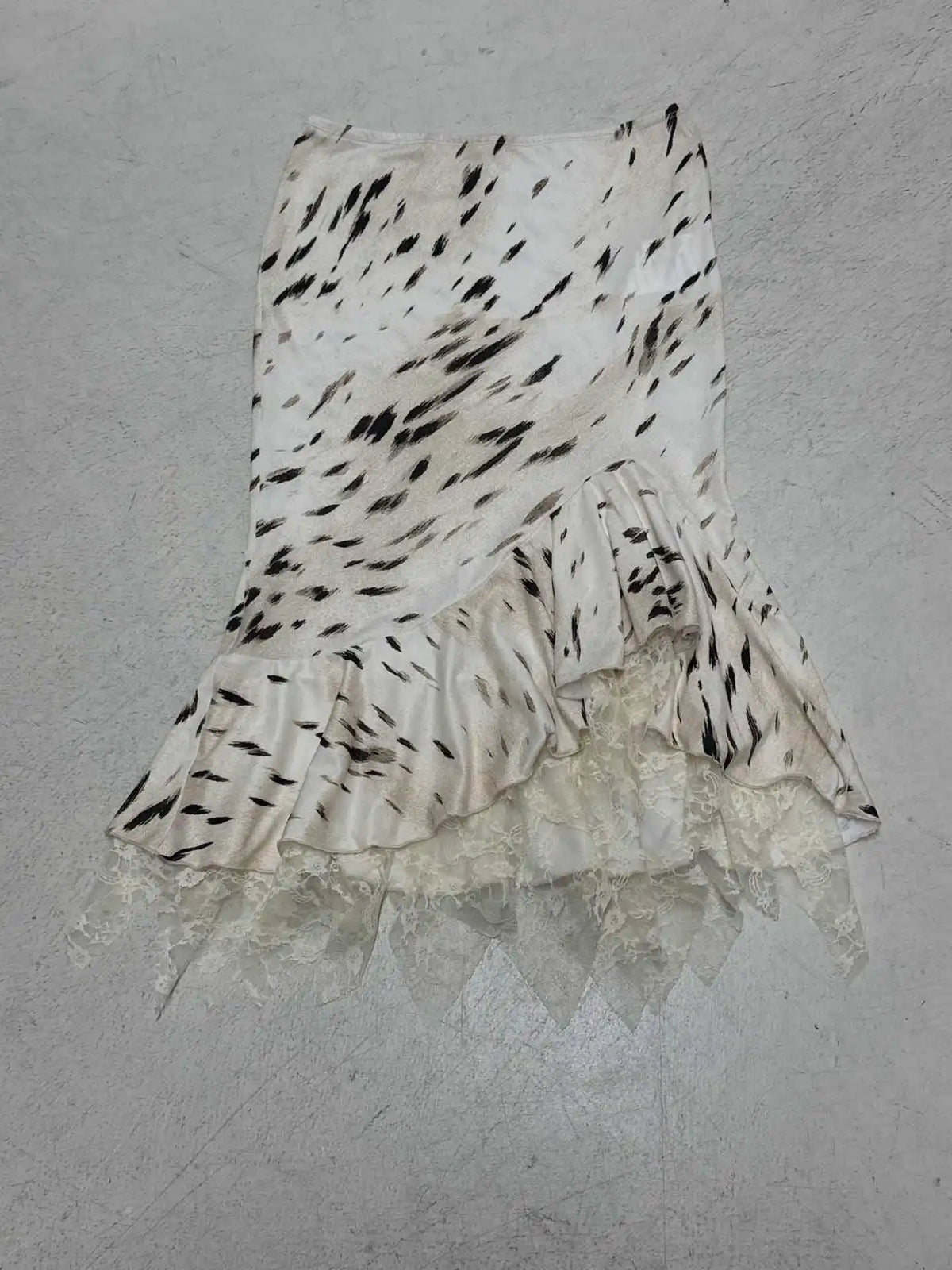 Cyflymder  French retro print lace medium length irregular skirt