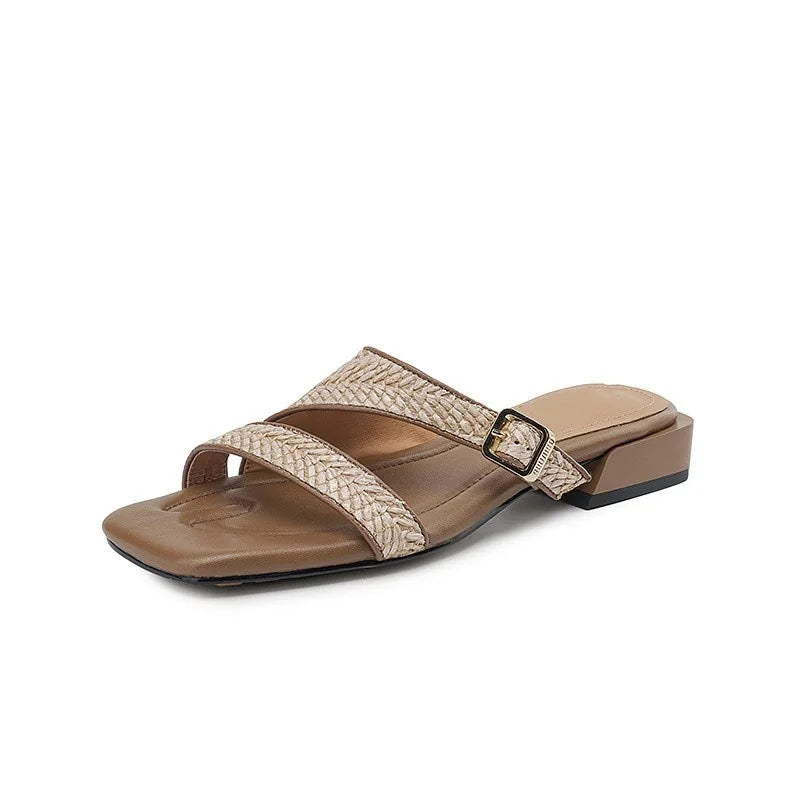 Cyflymder  French Niche Design Beautiful Straw Thick Heel Soft Sole Not Tired Feet Cool Slippers Women's Summer Sandals
