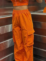 Cyflymder  Halloween Baggy Cargo Pants Low Waist Loose Jogger Parachute Pants with Drawstring Orange Wide Legs Y2K Chic Trousers Streetwear