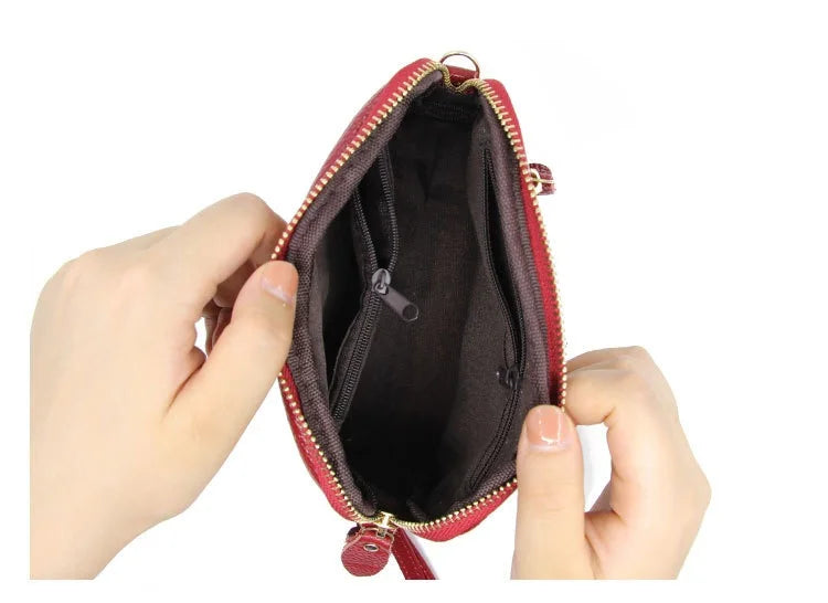 Cyflymder  Genuine Leather Women Wallet Long Zipper Wristlet Bag Chain messenger bag for female Cowhide Coin Purse Mobile phone bags